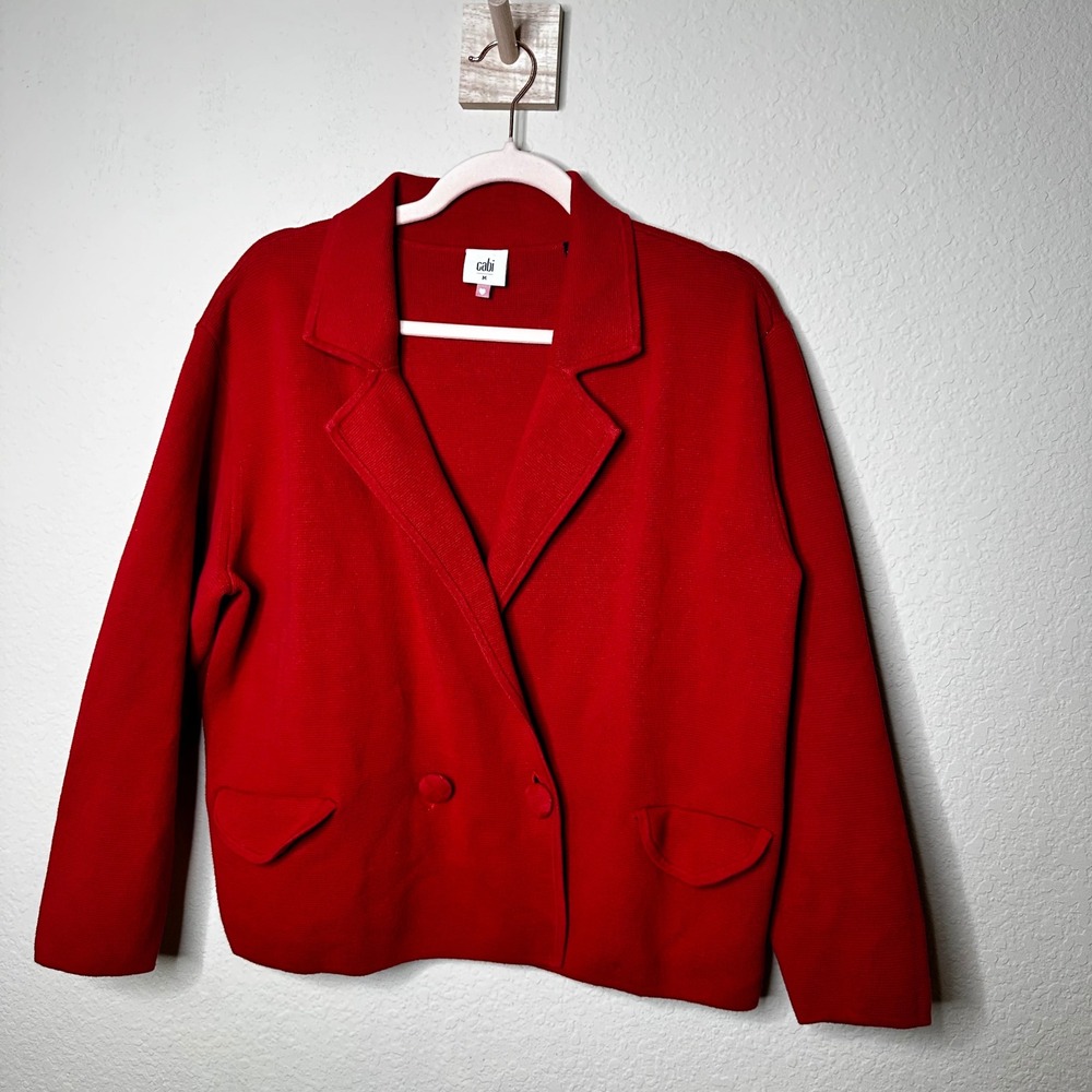 Cabi Knit Blazer Double Breasted Jacket Women Medium Notched Lapel Pocket Office